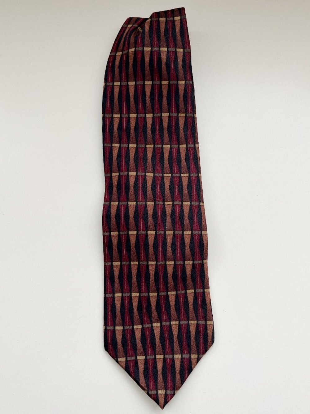 Rustica Red Brown abstract Silk Tie fall stripes preppy office vintage geometric